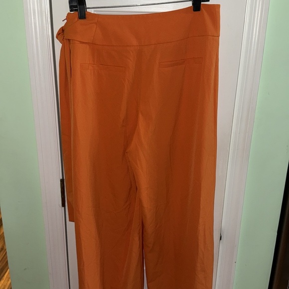 NY&CO 7th Avenue Orange High Waist Wide Leg Trousers w/ Stylish Side Tie Size M - Picture 10 of 11